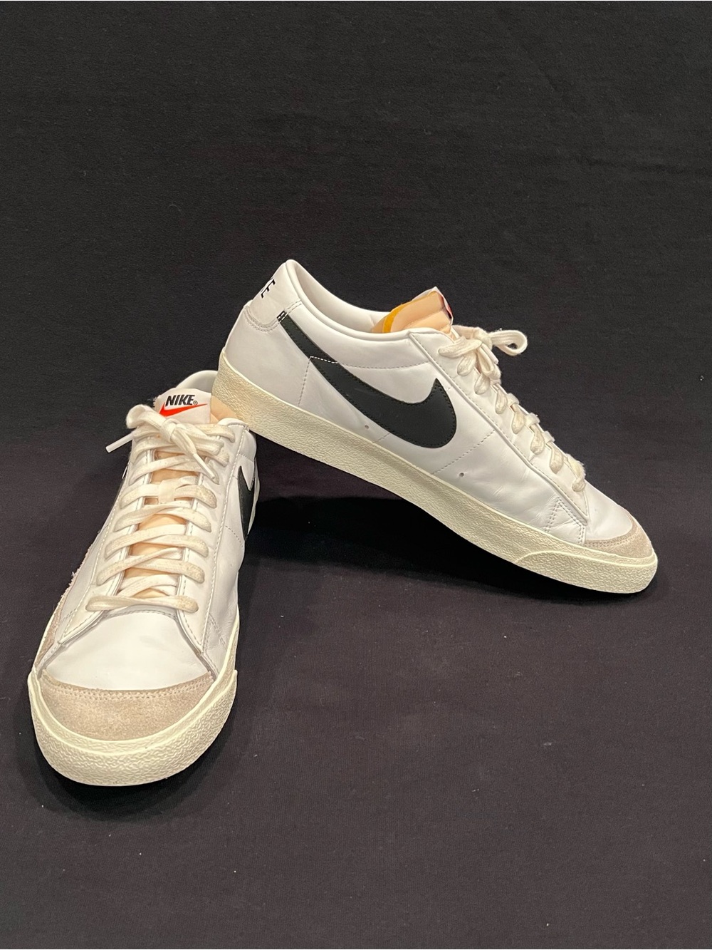 Nike Blazer Low '77 Vintage Retro White Leather Black Sneakers Mens 14 EUC